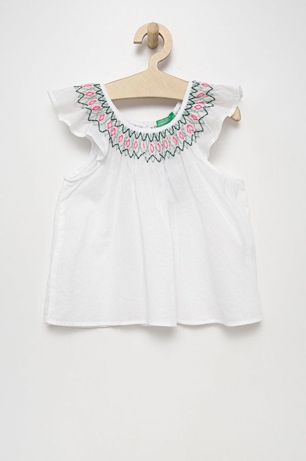 United Colors of Benetton Dječja pamučna bluza United Colors of Benetton boja: bijela, s aplikacijom