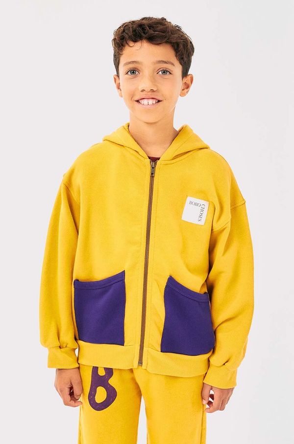 Bobo Choses Dječja pamučna dukserica Bobo Choses boja: žuta, s kapuljačom, bez uzorka, 224AC062