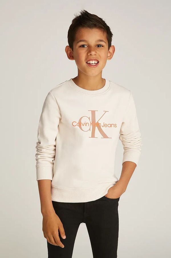 Calvin Klein Jeans Dječja pamučna dukserica Calvin Klein Jeans 0 boja: bež, s tiskom, IU0IU00675