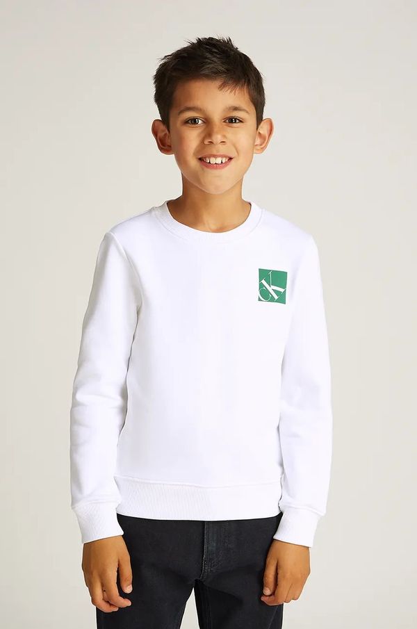 Calvin Klein Jeans Dječja pamučna dukserica Calvin Klein Jeans 0 boja: bijela, s tiskom, IB0IB02375