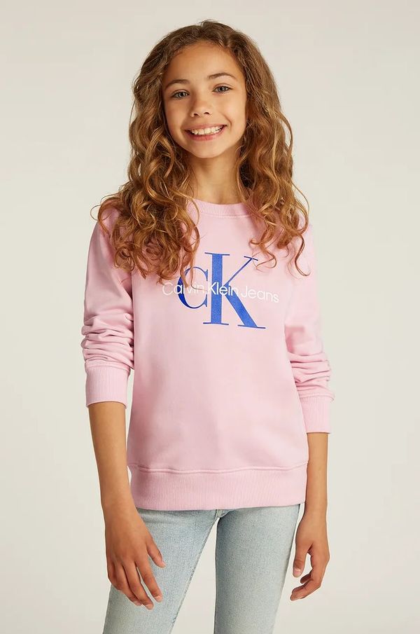 Calvin Klein Jeans Dječja pamučna dukserica Calvin Klein Jeans 0 boja: ružičasta, s tiskom, IU0IU00675