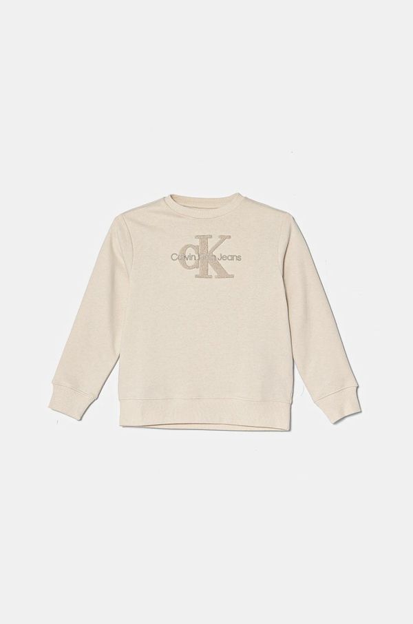 Calvin Klein Jeans Dječja pamučna dukserica Calvin Klein Jeans boja: bež, s aplikacijom, IN0IN00269