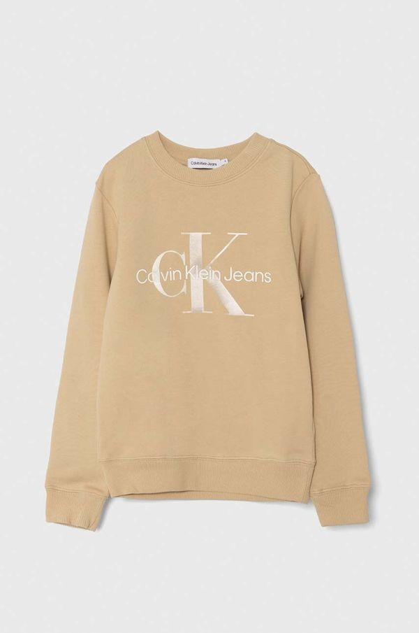 Calvin Klein Jeans Dječja pamučna dukserica Calvin Klein Jeans boja: bež, s tiskom, IU0IU00602