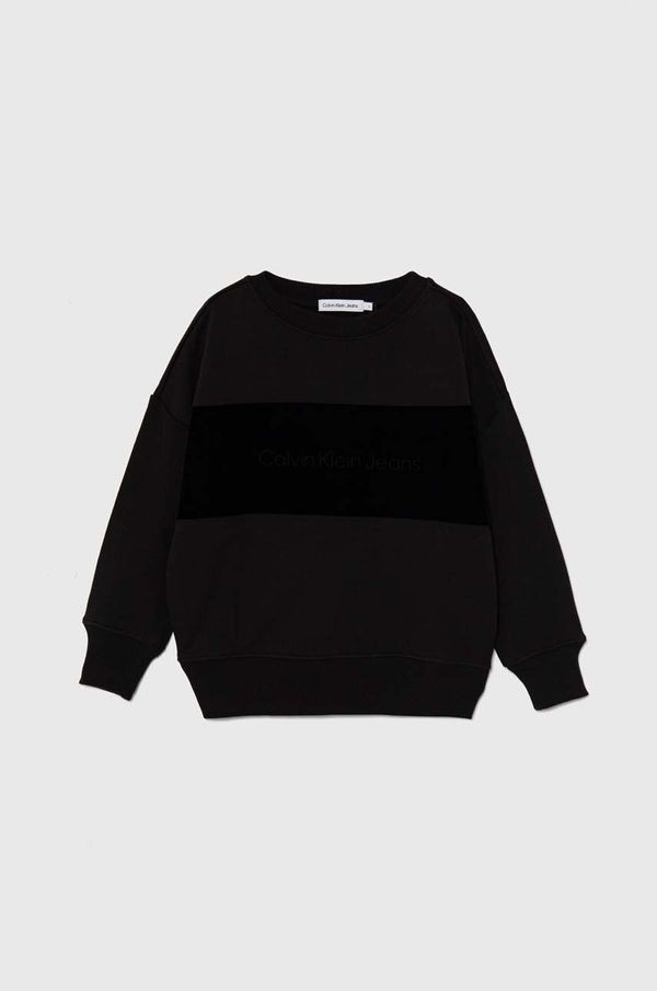 Calvin Klein Jeans Dječja pamučna dukserica Calvin Klein Jeans boja: crna, bez uzorka, IB0IB02135