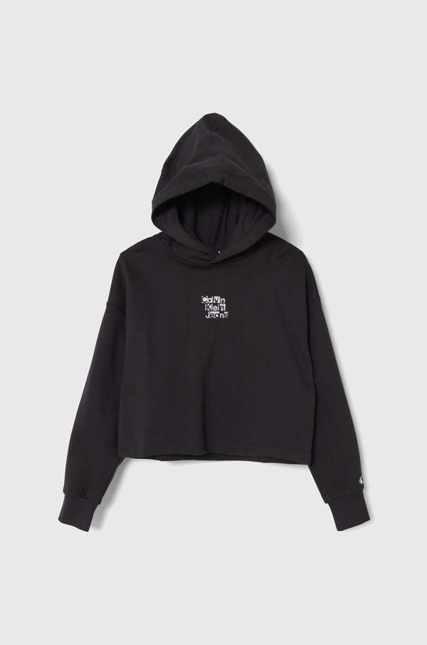 Calvin Klein Jeans Dječja pamučna dukserica Calvin Klein Jeans boja: crna, s kapuljačom, s tiskom