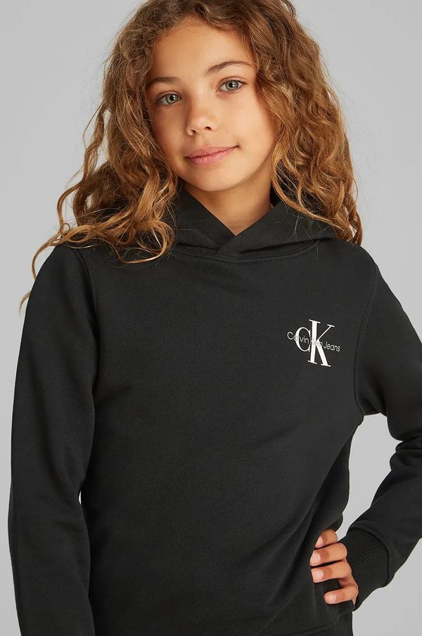 Calvin Klein Jeans Dječja pamučna dukserica Calvin Klein Jeans boja: crna, s kapuljačom, s tiskom