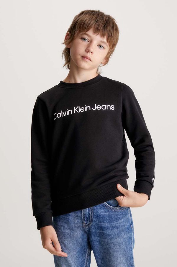 Calvin Klein Jeans Dječja pamučna dukserica Calvin Klein Jeans boja: crna, s tiskom