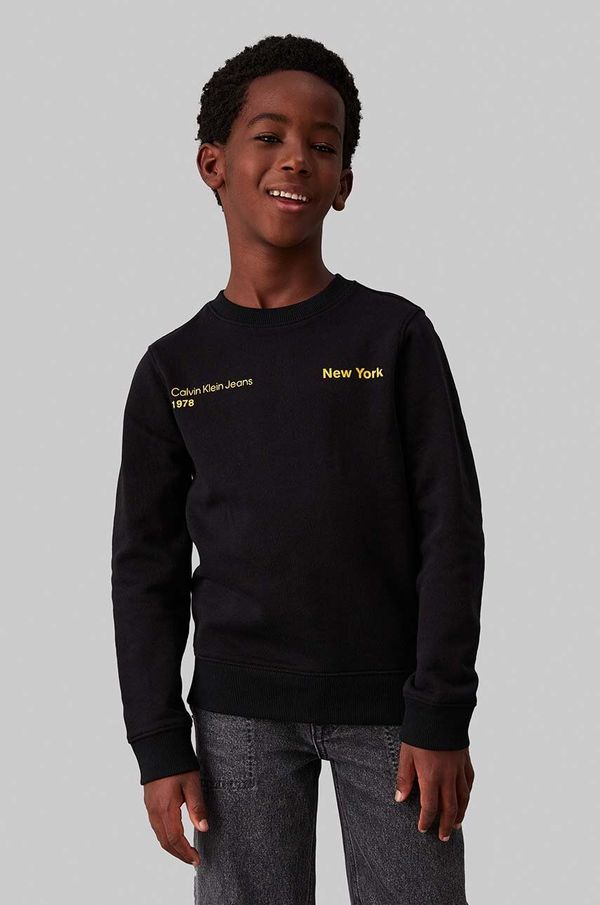 Calvin Klein Jeans Dječja pamučna dukserica Calvin Klein Jeans boja: crna, s tiskom, IB0IB02212