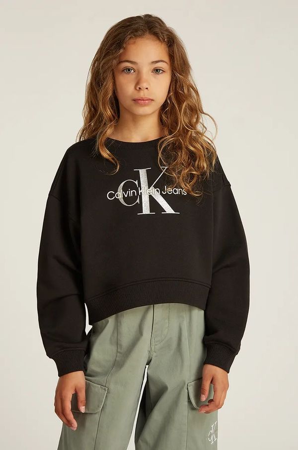 Calvin Klein Jeans Dječja pamučna dukserica Calvin Klein Jeans boja: crna, s tiskom, IG0IG02823
