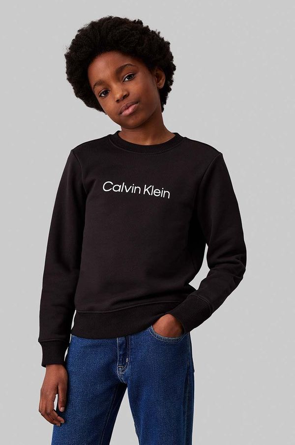 Calvin Klein Jeans Dječja pamučna dukserica Calvin Klein Jeans boja: crna, s tiskom, IU0IU00680