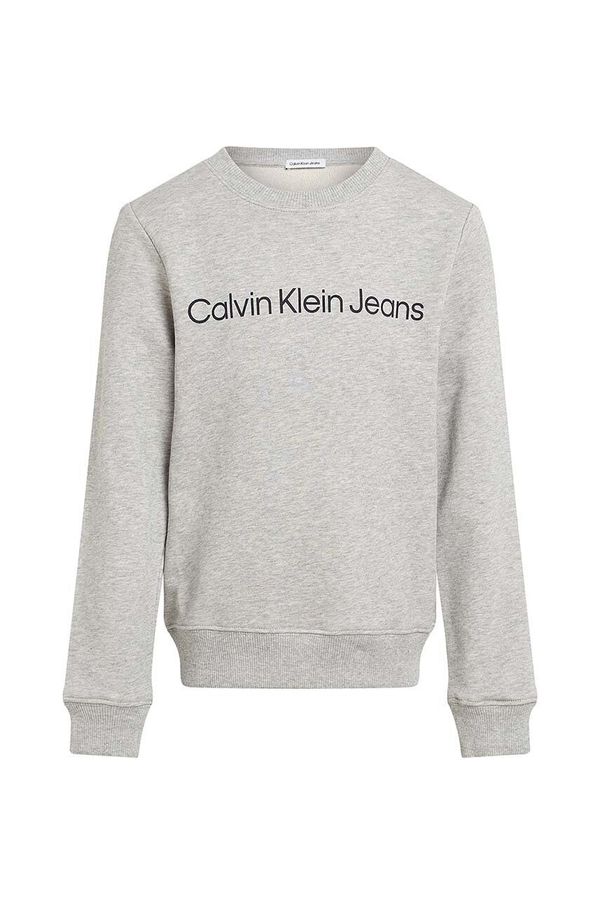 Calvin Klein Jeans Dječja pamučna dukserica Calvin Klein Jeans boja: siva, s tiskom, IU0IU00581