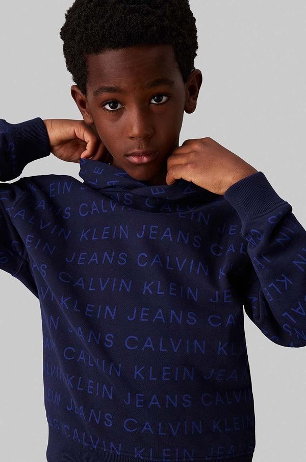 Calvin Klein Jeans Dječja pamučna dukserica Calvin Klein Jeans boja: tamno plava, s kapuljačom, s uzorkom, IB0IB02322