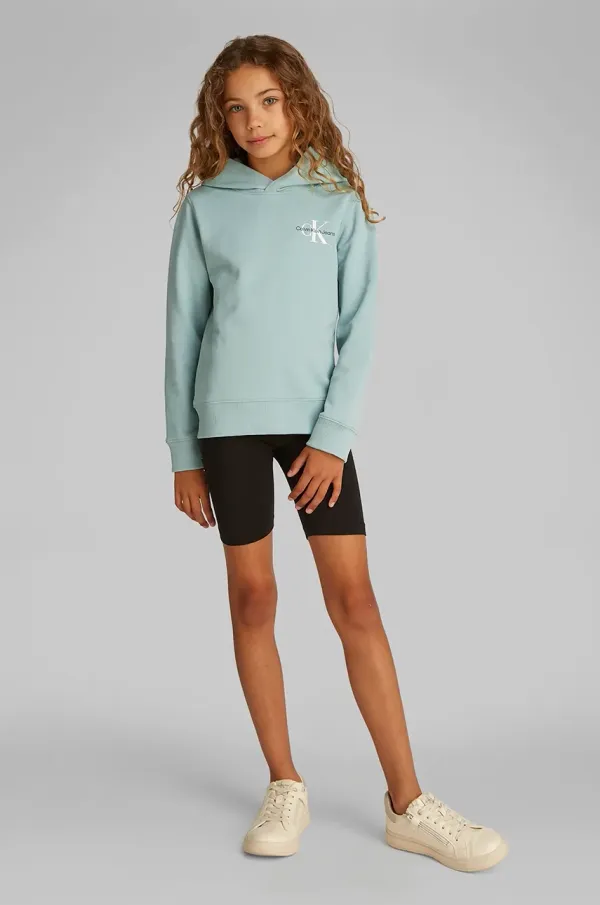 Calvin Klein Jeans Dječja pamučna dukserica Calvin Klein Jeans boja: tirkizna, s kapuljačom, s tiskom, IU0IU00266