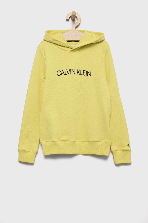 Calvin Klein Jeans Dječja pamučna dukserica Calvin Klein Jeans boja: zelena, s kapuljačom, s tiskom