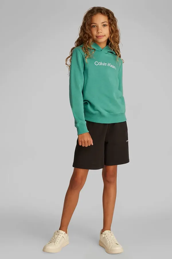Calvin Klein Jeans Dječja pamučna dukserica Calvin Klein Jeans boja: zelena, s kapuljačom, s tiskom, IU0IU00679