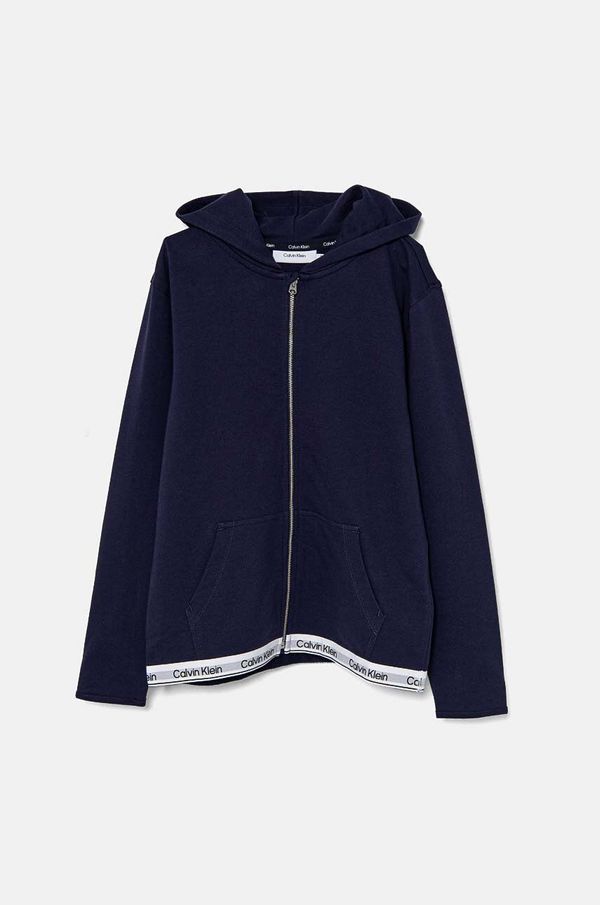 Calvin Klein Underwear Dječja pamučna dukserica Calvin Klein Underwear boja: tamno plava, s kapuljačom, bez uzorka, KK0KK00111