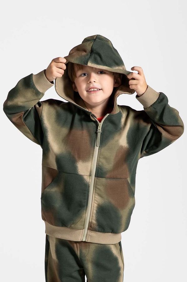 Coccodrillo Dječja pamučna dukserica Coccodrillo boja: zelena, s kapuljačom, s uzorkom, GRUNGE SWAMP BOY KIDS