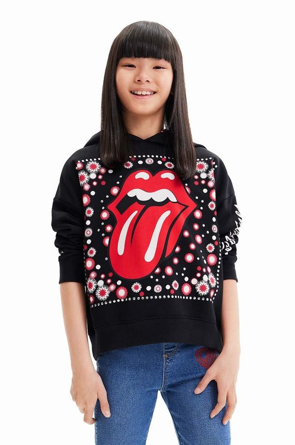 Desigual Dječja pamučna dukserica Desigual 23WGSK08 SWEAT LONG SLEEVE boja: crna, s kapuljačom, s tiskom