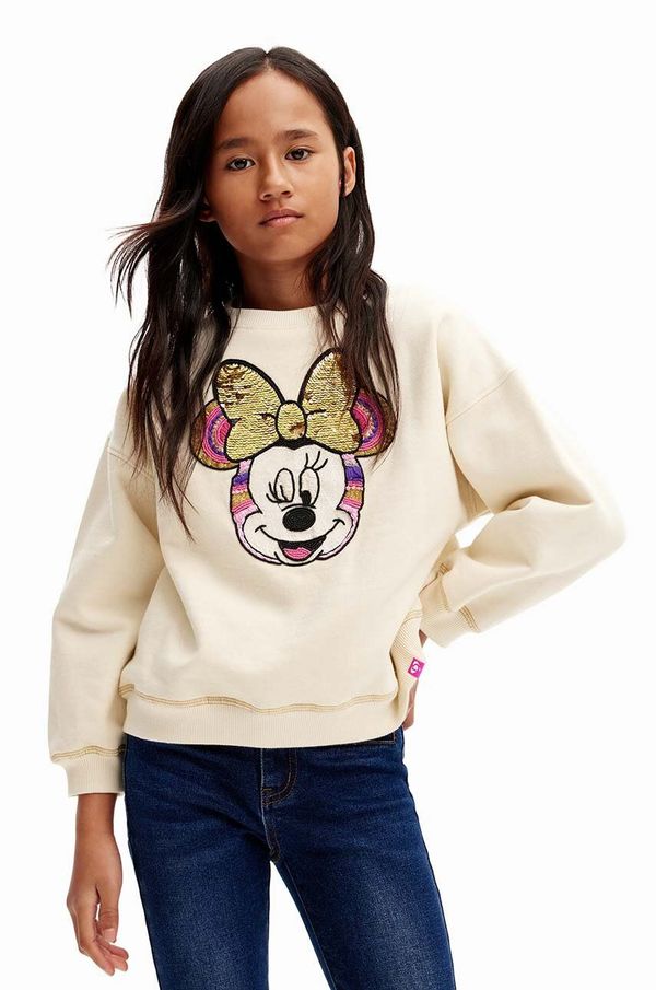 Desigual Dječja pamučna dukserica Desigual MICKEY MOUSE boja: bež, s aplikacijom, 24WGSK07