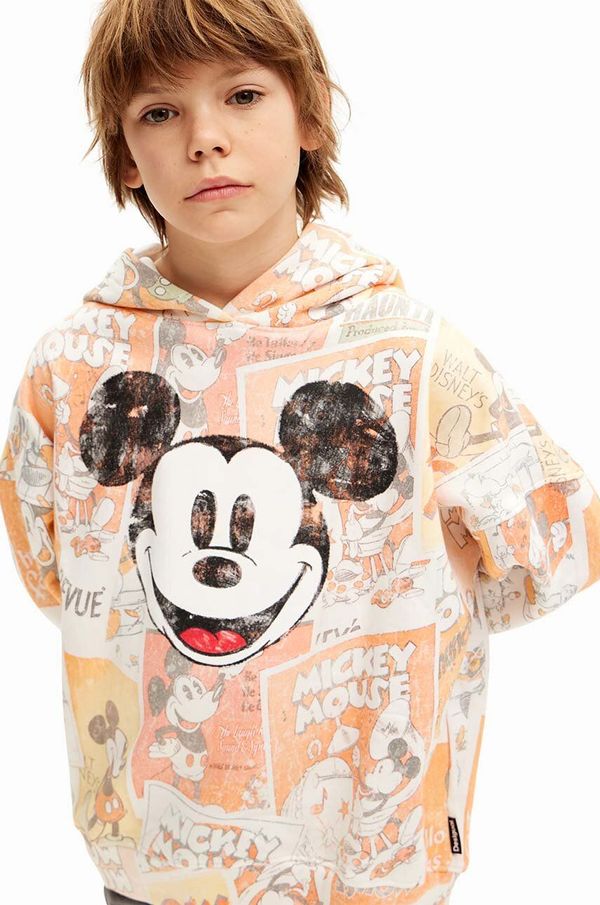 Desigual Dječja pamučna dukserica Desigual MICKEY MOUSE boja: narančasta, s kapuljačom, s uzorkom, 24WBSK10
