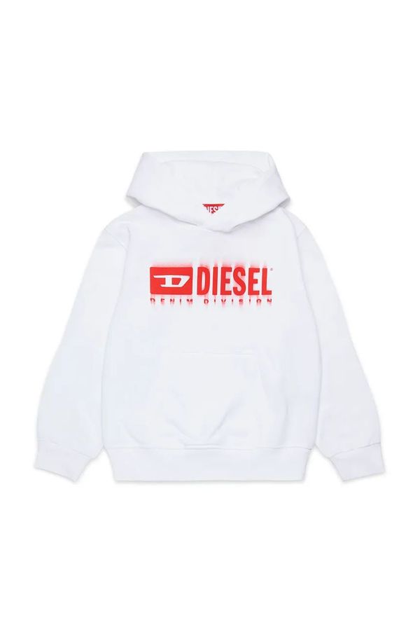 Diesel Dječja pamučna dukserica Diesel SGINNHOODL5 OVER SWEAT-SHIRT boja: bijela, s kapuljačom, s tiskom, J02042
