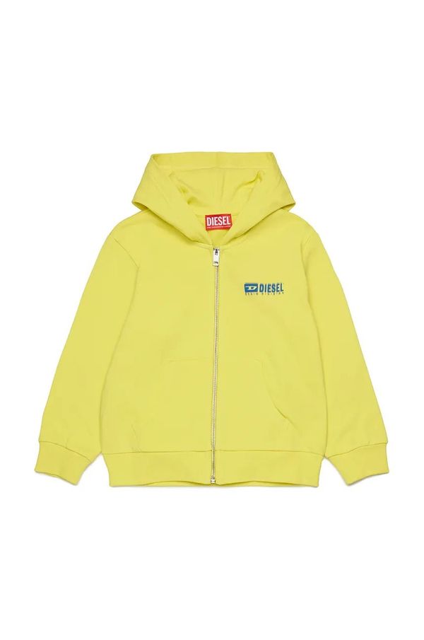 Diesel Dječja pamučna dukserica Diesel SVOUGZIP OVER SWEAT-SHIRT boja: žuta, s kapuljačom, s tiskom, J02039