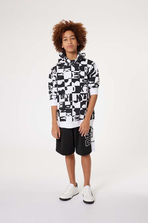 DKNY Dječja pamučna dukserica Dkny boja: bijela, s kapuljačom, s uzorkom