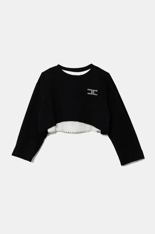 Elisabetta Franchi Dječja pamučna dukserica Elisabetta Franchi boja: crna, s aplikacijom, EFFE144.0.FF002