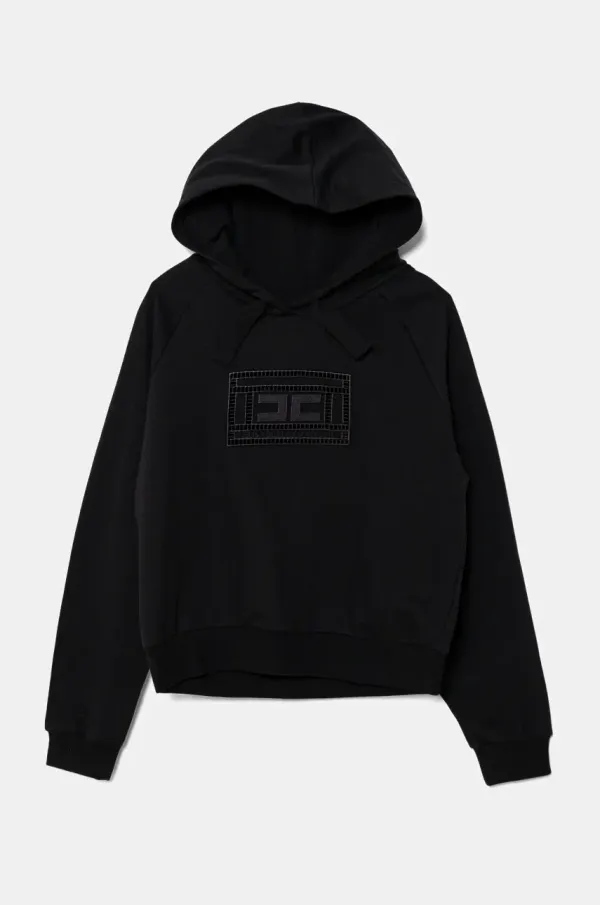 Elisabetta Franchi Dječja pamučna dukserica Elisabetta Franchi boja: crna, s kapuljačom, s aplikacijom, EFFE147.0.FF002