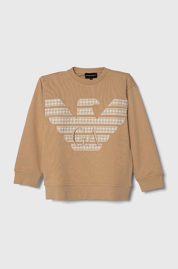 Emporio Armani Dječja pamučna dukserica Emporio Armani boja: bež, s aplikacijom