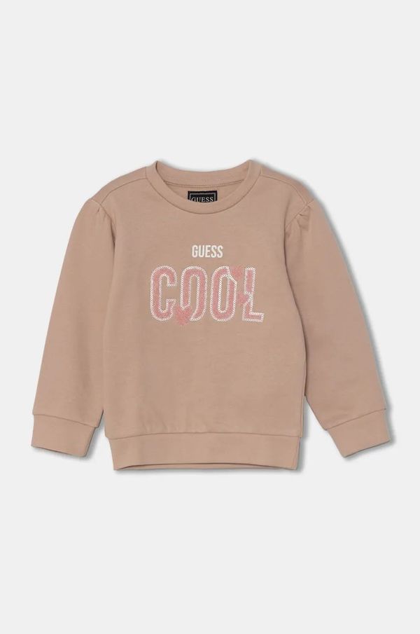 Guess Dječja pamučna dukserica Guess boja: bež, s aplikacijom, K4BQ03 KAX73