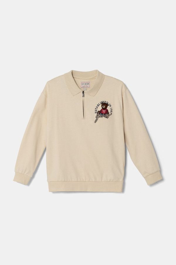 Guess Dječja pamučna dukserica Guess boja: bež, s aplikacijom, L4BQ06 KAX74