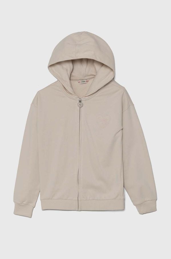 Guess Dječja pamučna dukserica Guess boja: bež, s kapuljačom, s aplikacijom, J4YQ07 KA6R3