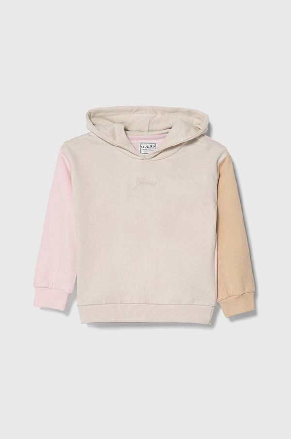 Guess Dječja pamučna dukserica Guess boja: bež, s kapuljačom, s aplikacijom, K4YQ01 KA6R3