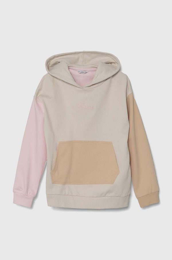 Guess Dječja pamučna dukserica Guess boja: bež, s kapuljačom, s uzorkom, J4YQ03 KA6R3