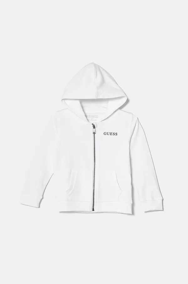 Guess Dječja pamučna dukserica Guess boja: bijela, s kapuljačom, s tiskom, N3YQ07 KAUG0