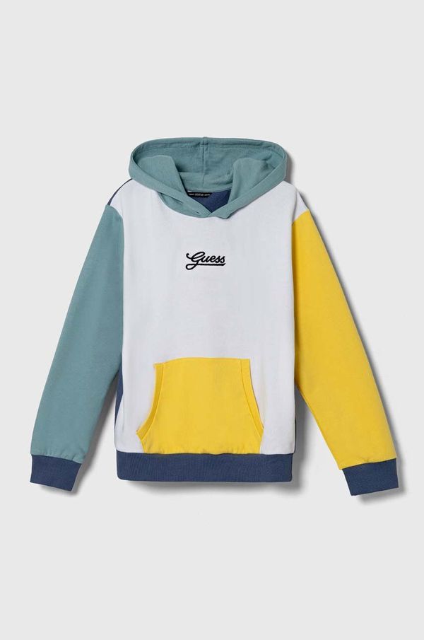 Guess Dječja pamučna dukserica Guess boja: bijela, s kapuljačom, s uzorkom, L4YQ10 KA6R3