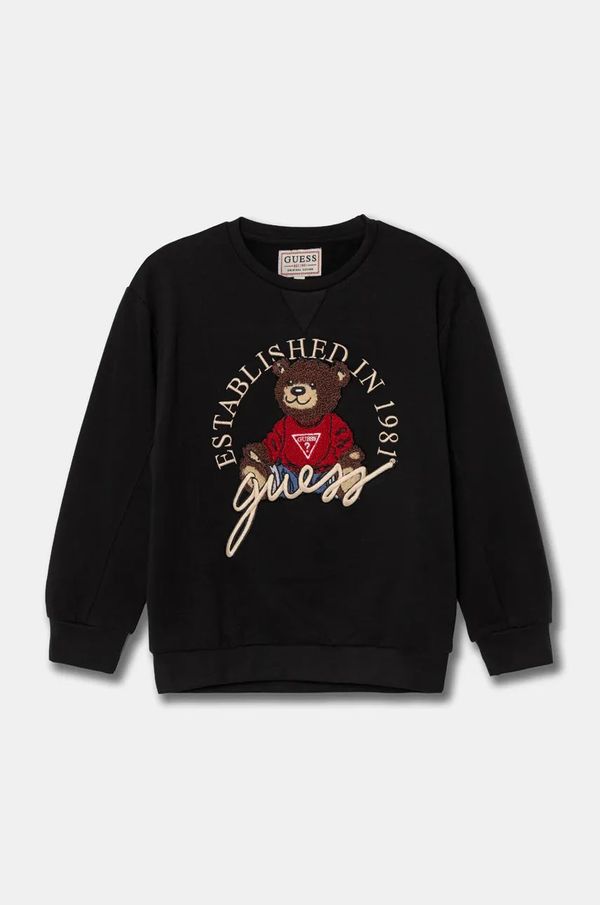 Guess Dječja pamučna dukserica Guess boja: crna, s aplikacijom, H4BJ07 KAX73