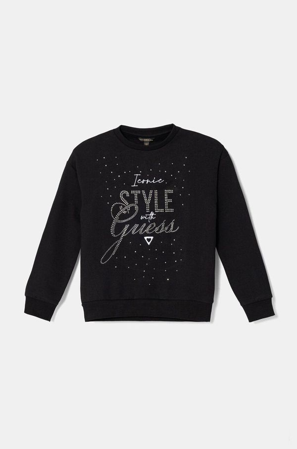 Guess Dječja pamučna dukserica Guess boja: crna, s aplikacijom, J4BQ05 KAV34