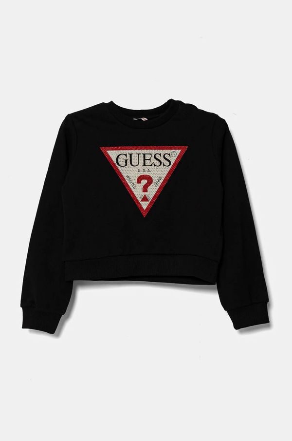 Guess Dječja pamučna dukserica Guess boja: crna, s aplikacijom, J4YQ22 KA6R4