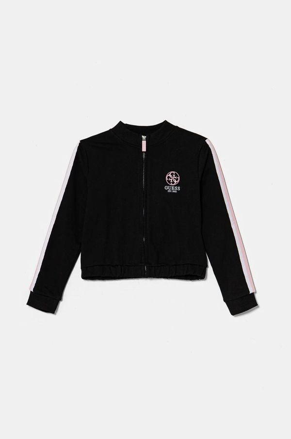 Guess Dječja pamučna dukserica Guess boja: crna, s aplikacijom, J5RQ01 KAD74