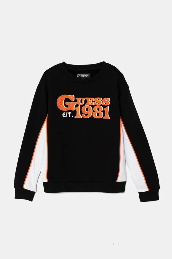 Guess Dječja pamučna dukserica Guess boja: crna, s aplikacijom, L4BQ02 KAX74