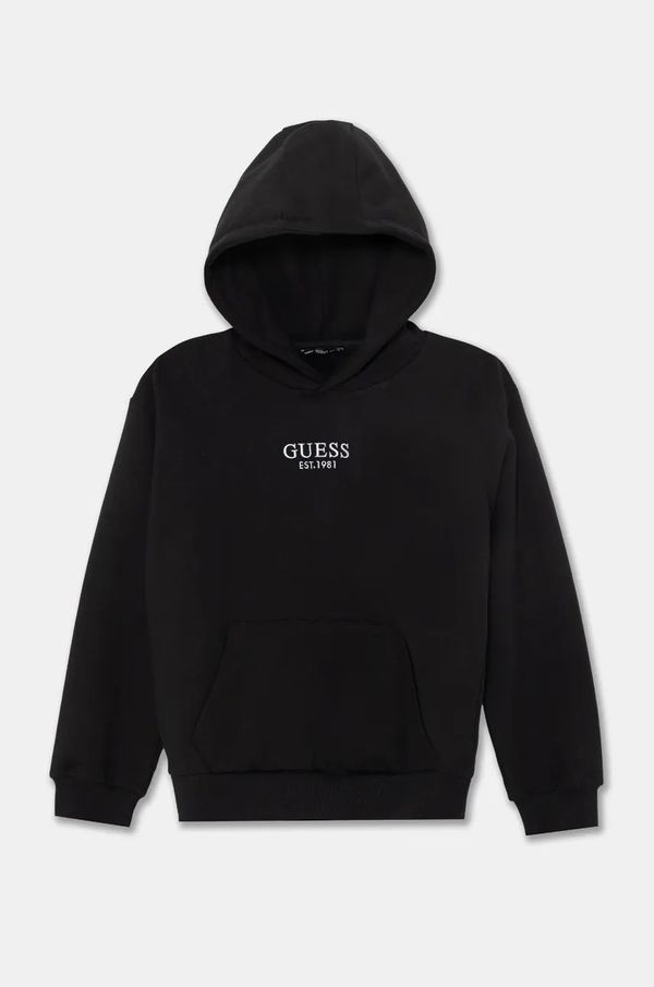 Guess Dječja pamučna dukserica Guess boja: crna, s kapuljačom, s aplikacijom, J4BQ31 KAV33