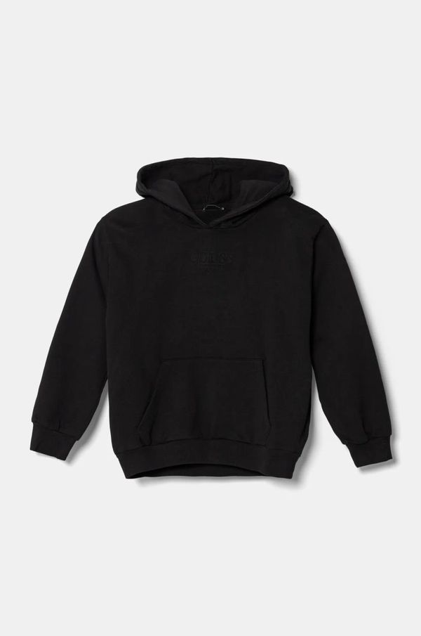 Guess Dječja pamučna dukserica Guess boja: crna, s kapuljačom, s aplikacijom, J5RQ09 KAD74