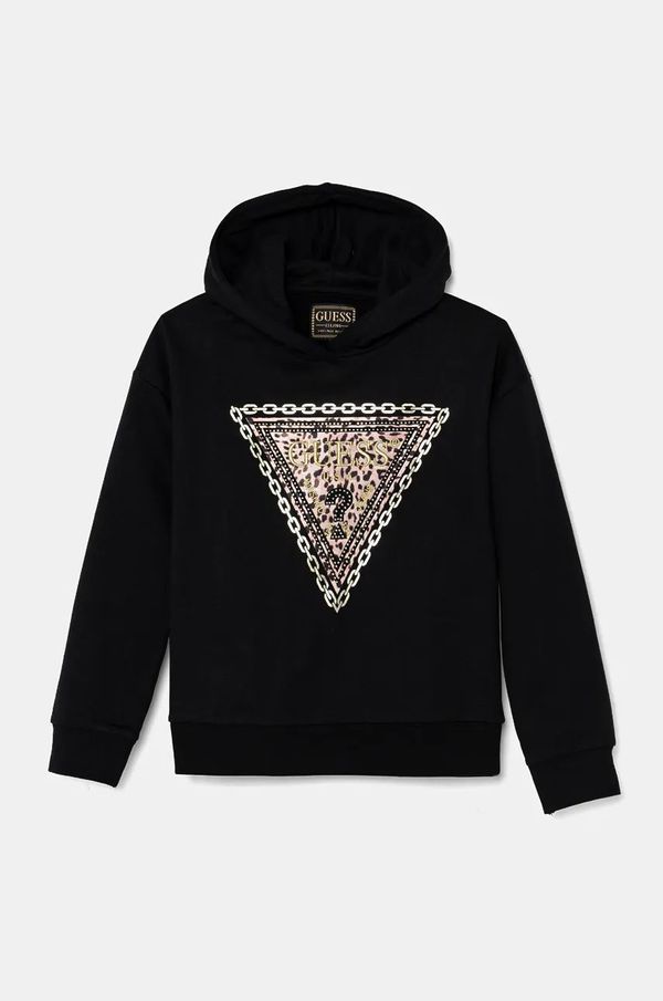 Guess Dječja pamučna dukserica Guess boja: crna, s kapuljačom, s tiskom, J4BQ08 KAX74