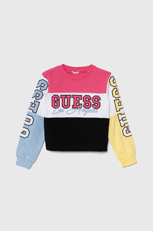 Guess Dječja pamučna dukserica Guess boja: ljubičasta, s aplikacijom, J4YQ04 KA6R3