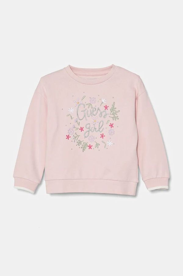 Guess Dječja pamučna dukserica Guess boja: ružičasta, s aplikacijom, K4BQ08 KAX74