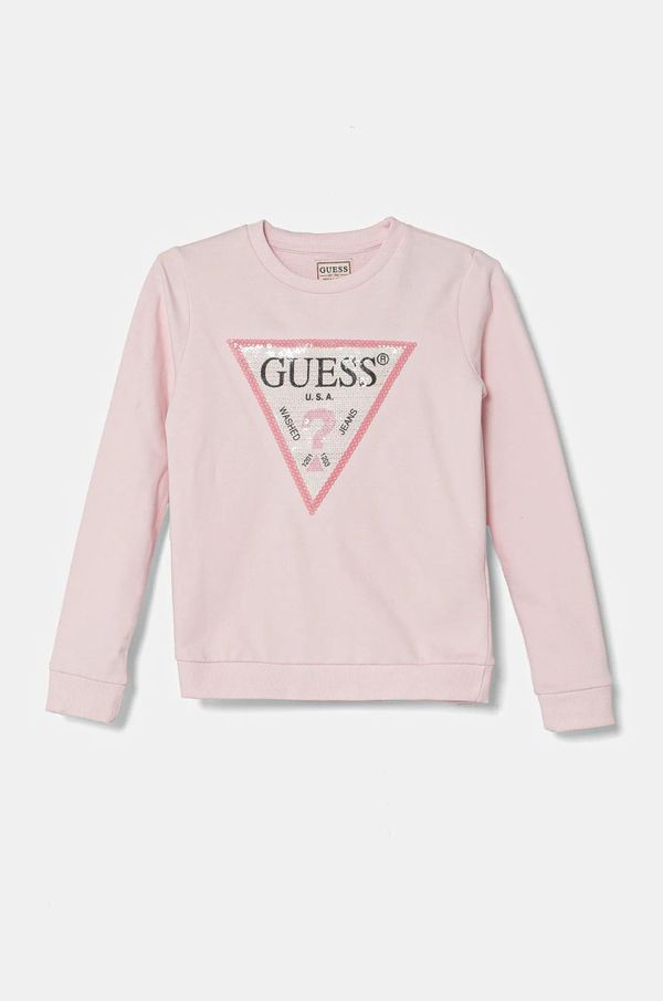Guess Dječja pamučna dukserica Guess boja: ružičasta, s aplikacijom, K4YQ10 KA6R4