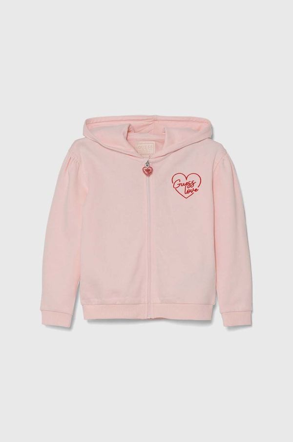 Guess Dječja pamučna dukserica Guess boja: ružičasta, s kapuljačom, s aplikacijom, K4YQ04 KA6R4