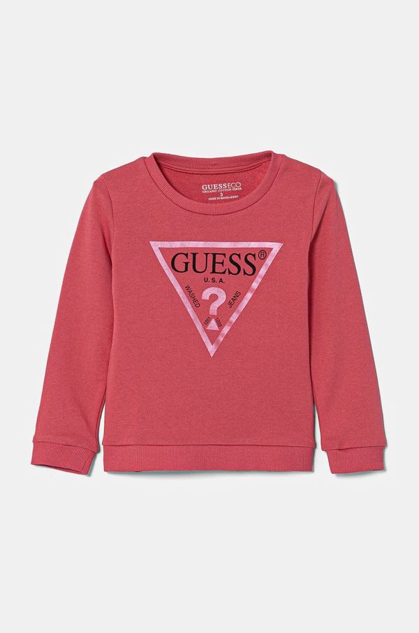 Guess Dječja pamučna dukserica Guess boja: ružičasta, s tiskom, K74Q12 KAUG0